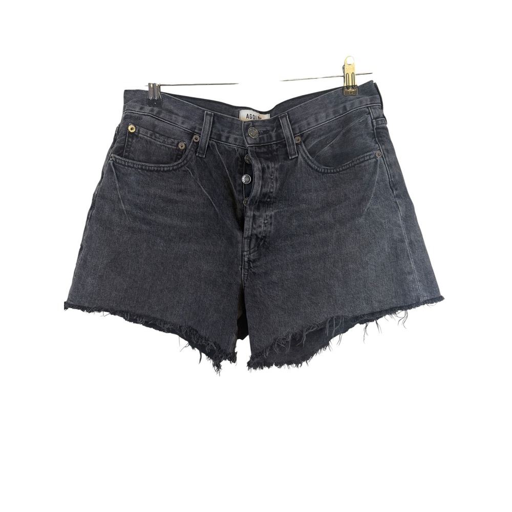 AGOLDE Parker High Rise Denim Shorts Washed Black Raw Hem 27